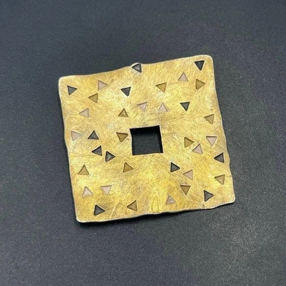 Jan Suchodolski Polish Vintage Sterling Modernist Brutalist Square Cutout Brooch